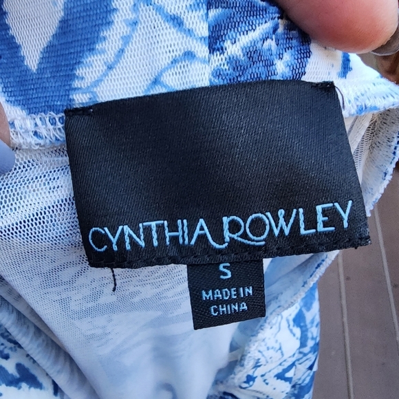 CYNTHIA ROWLEY blue floral print strapless Maxi mesh dress size S - Picture 2 of 15